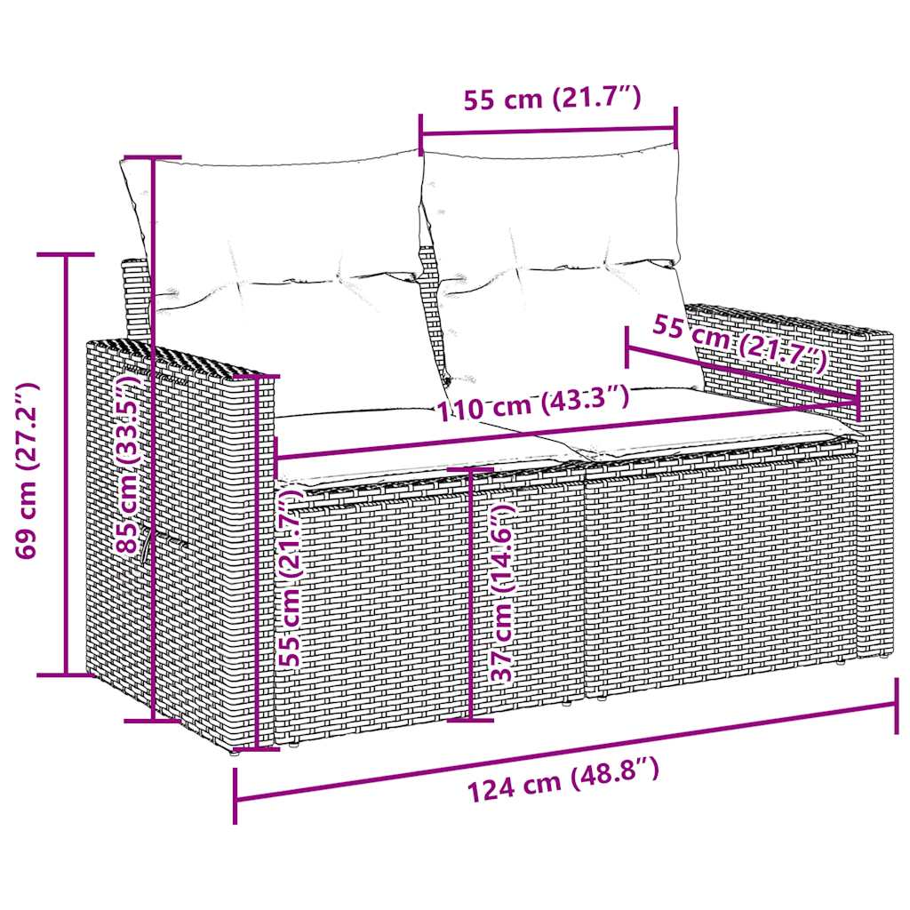 Σαλόνι Κήπου Σετ 9 τεμ. Καφέ από Συνθ. Ρατάν με Μαξιλάρια