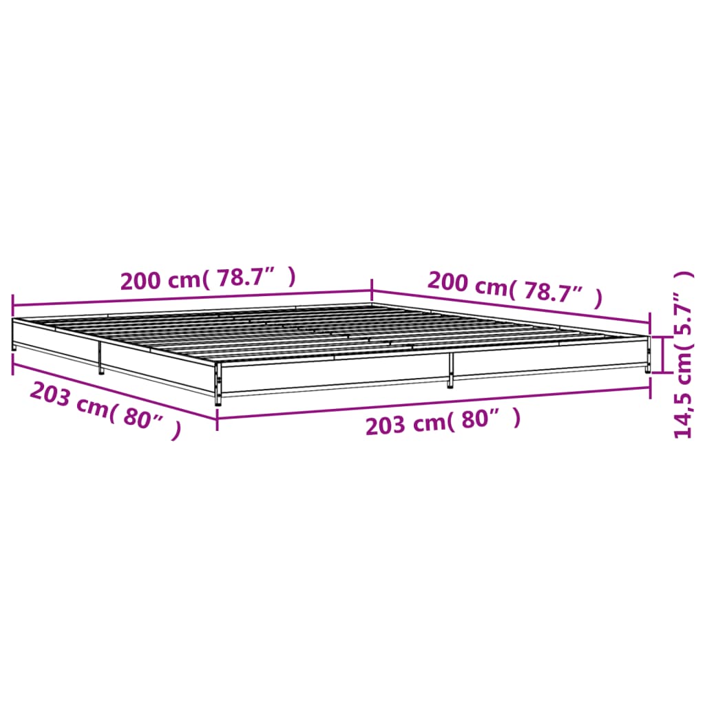 Πλαίσιο Κρεβατιού Γκρι Sonoma 200x200 εκ. Επεξ. Ξύλο & Μέταλλο - Pakobazaar