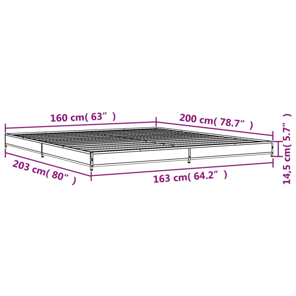 Πλαίσιο Κρεβατιού Μαύρο 160 x 200 εκ. Επεξ. Ξύλο & Μέταλλο