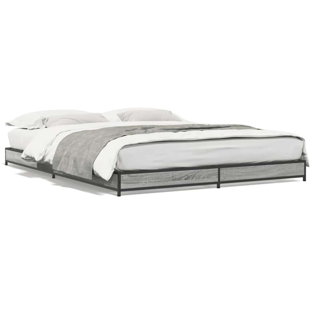 Πλαίσιο Κρεβατιού Γκρι Sonoma 120 x 190εκ. Επεξ. Ξύλο & Μέταλλο - Pakobazaar