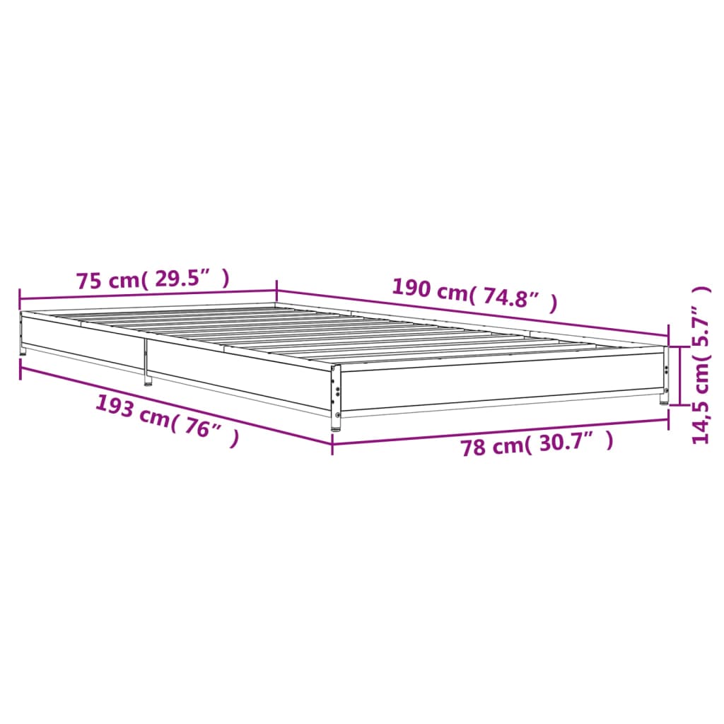 Πλαίσιο Κρεβατιού Sonoma Δρυς 75 x 190 εκ. Επεξ. Ξύλο & Μέταλλο