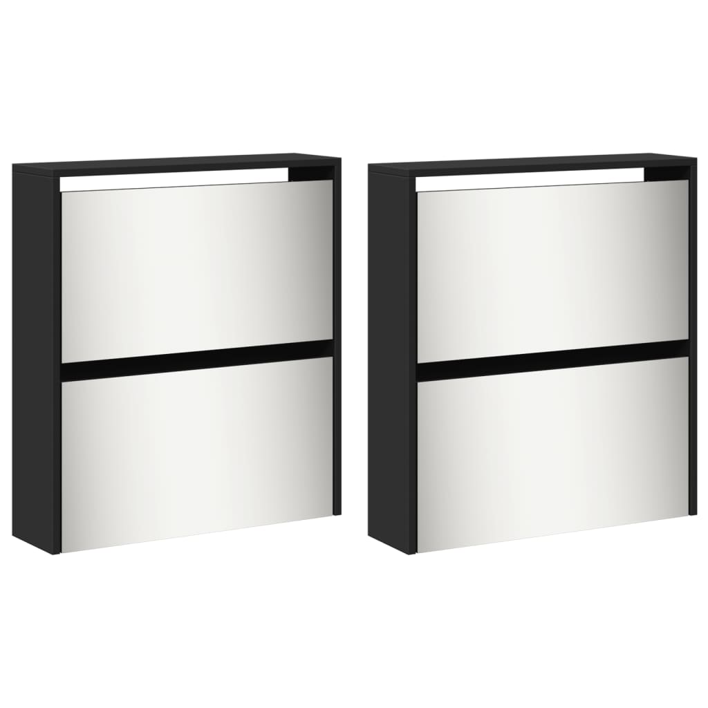 Παπουτσοθήκη με Καθρέφτη 4 Επιπέδων Μαύρη 63 x 17 x 134 εκ. - Pakobazaar