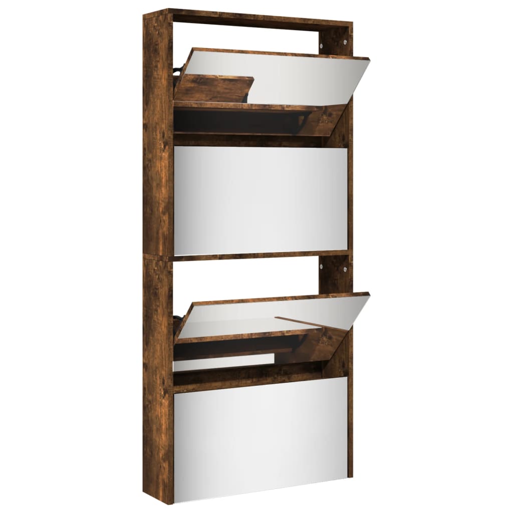 Παπουτσοθήκη με Καθρέφτη 4 Επιπέδων Καπνιστή Δρυς 63x17x134 εκ.