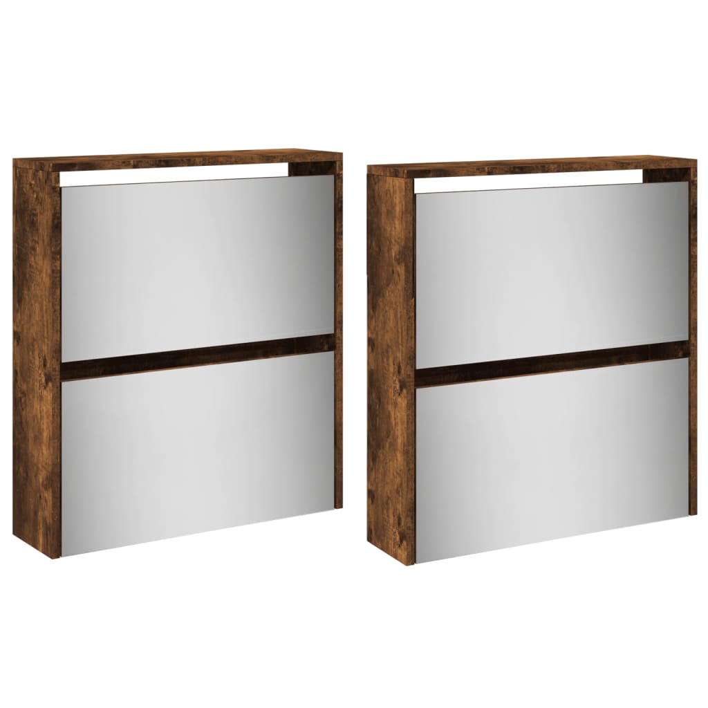 Παπουτσοθήκη με Καθρέφτη 4 Επιπέδων Καπνιστή Δρυς 63x17x134 εκ.