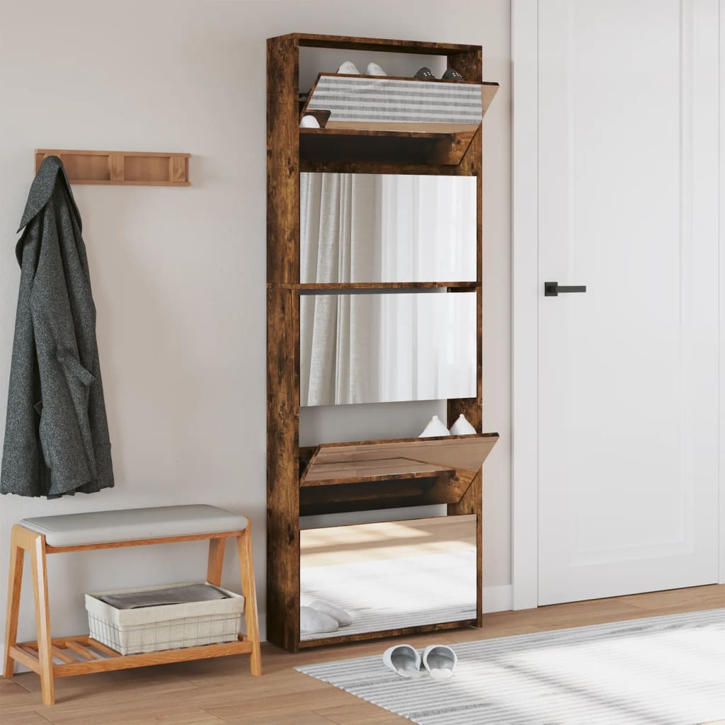 Παπουτσοθήκη με Καθρέφτη 5 Επιπέδων Καπν. Δρυς 63x17x169,5 εκ.