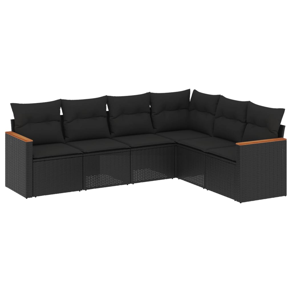 Καναπές Κήπου 6 Τεμαχίων Μαύρο από Συνθετικό Ρατάν με Μαξιλάρια