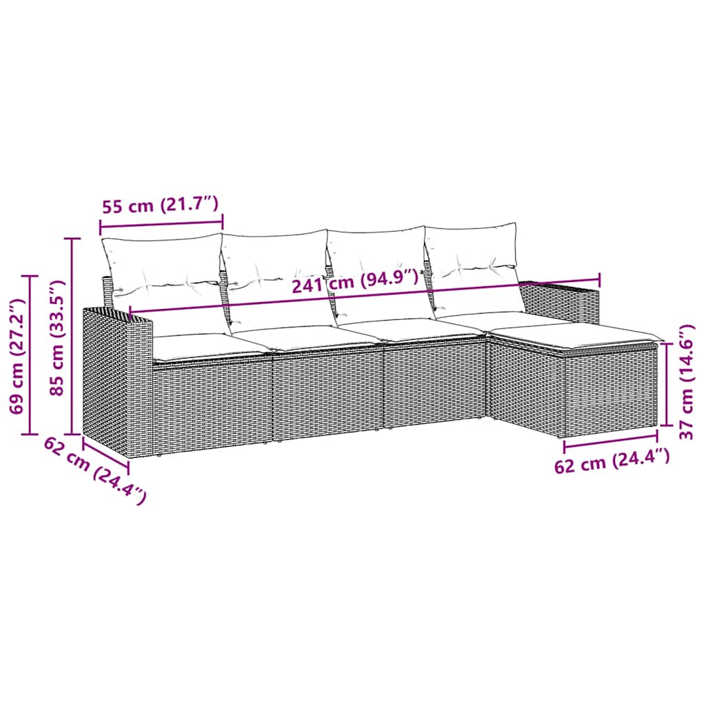 Σετ Καναπέ Κήπου 5 Τεμαχίων Μαύρο Συνθετικό Ρατάν με Μαξιλάρια