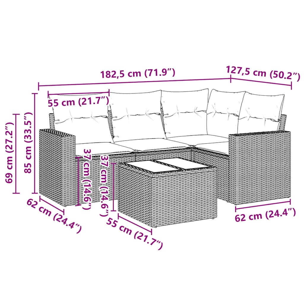 Σετ Καναπέ Κήπου 5 Τεμαχίων Μαύρο Συνθετικό Ρατάν με Μαξιλάρια