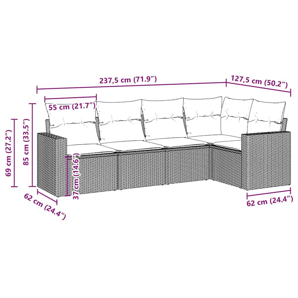Σαλόνι Κήπου Σετ 5 Τεμαχίων Καφέ Συνθετικό Ρατάν με Μαξιλάρια