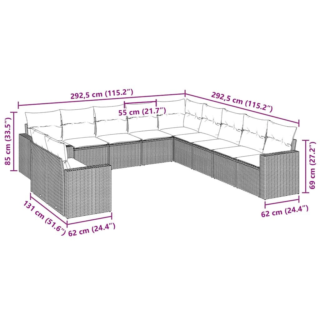 Σαλόνι Κήπου Σετ 11 Τεμαχίων Μαύρο Συνθετικό Ρατάν με Μαξιλάρια