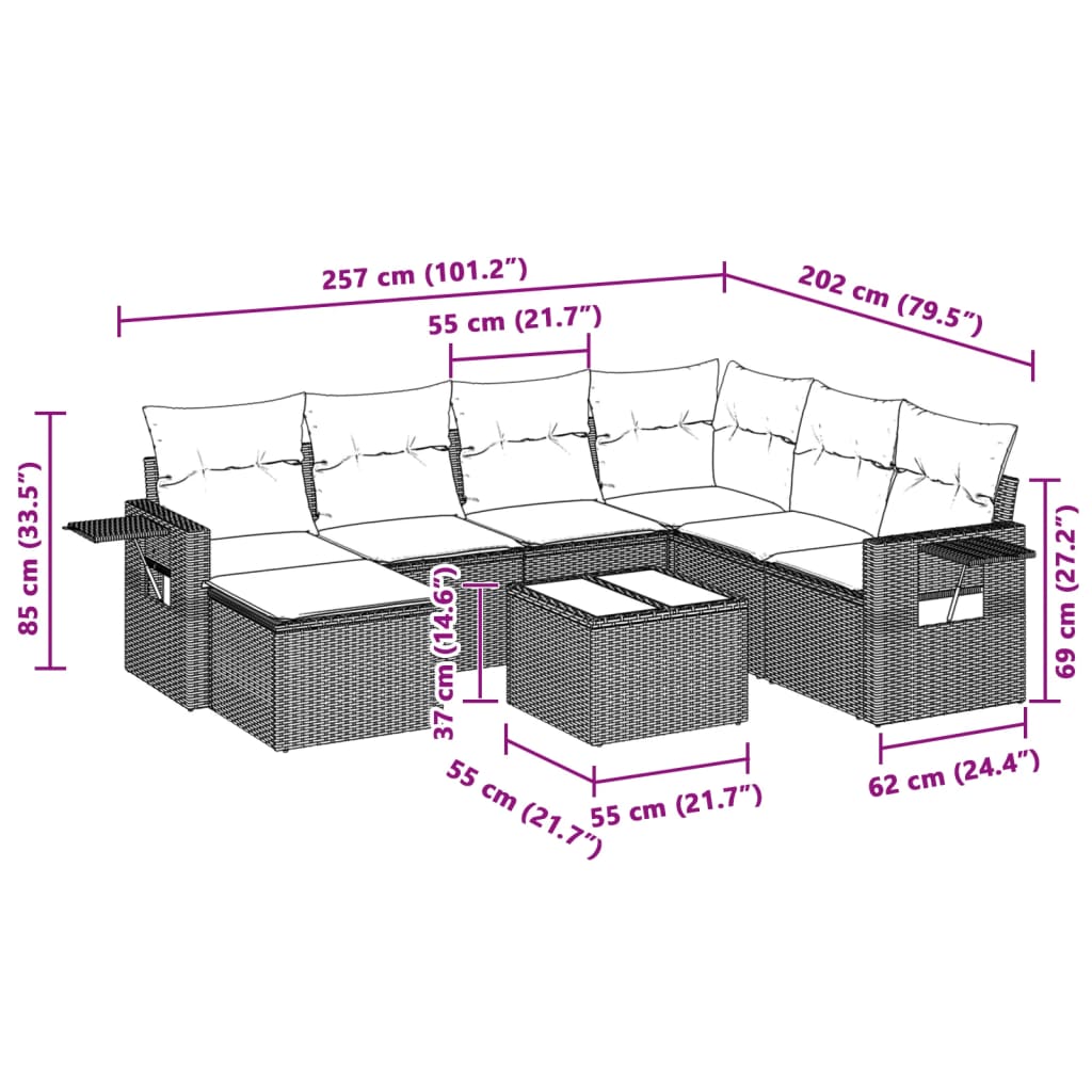 Σαλόνι Κήπου Σετ 8 Τεμαχίων Γκρι Συνθετικό Ρατάν με Μαξιλάρια - Pakobazaar