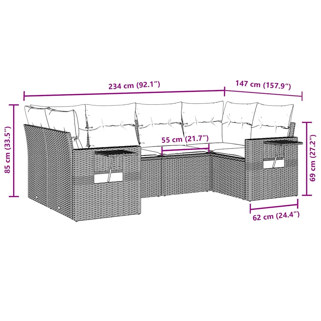 Σαλόνι Κήπου Σετ 6 Τεμαχίων Καφέ Συνθετικό Ρατάν με Μαξιλάρια