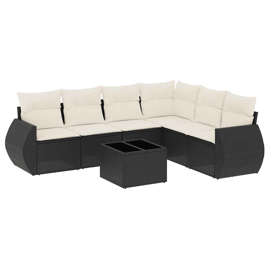 Καναπές Σετ 7 Τεμαχίων Μαύρο Συνθετικό Ρατάν με Μαξιλάρια