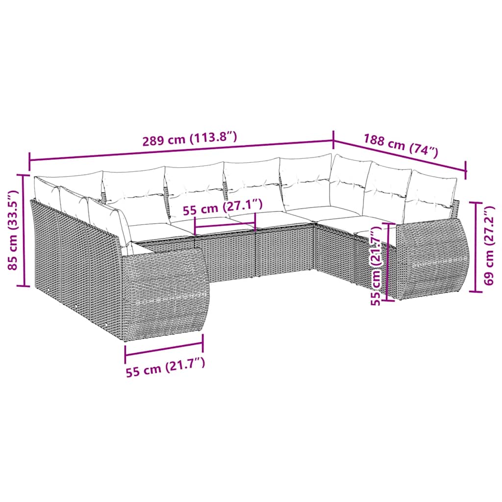 Σαλόνι Κήπου Σετ 9 Τεμαχίων Μαύρο από Συνθ. Ρατάν με Μαξιλάρια