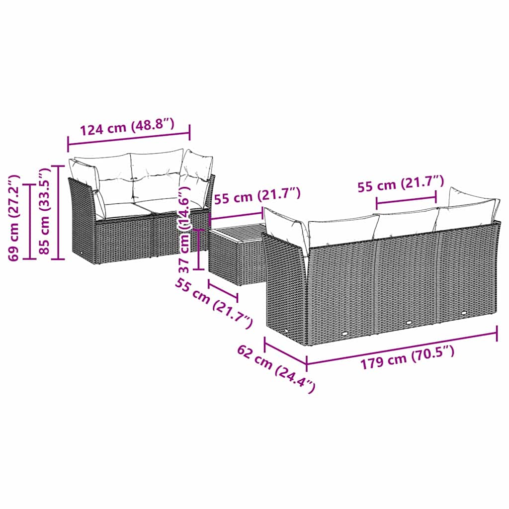 Καναπές Κήπου 6 Τεμαχίων Μαύρο από Συνθετικό Ρατάν με Μαξιλάρια