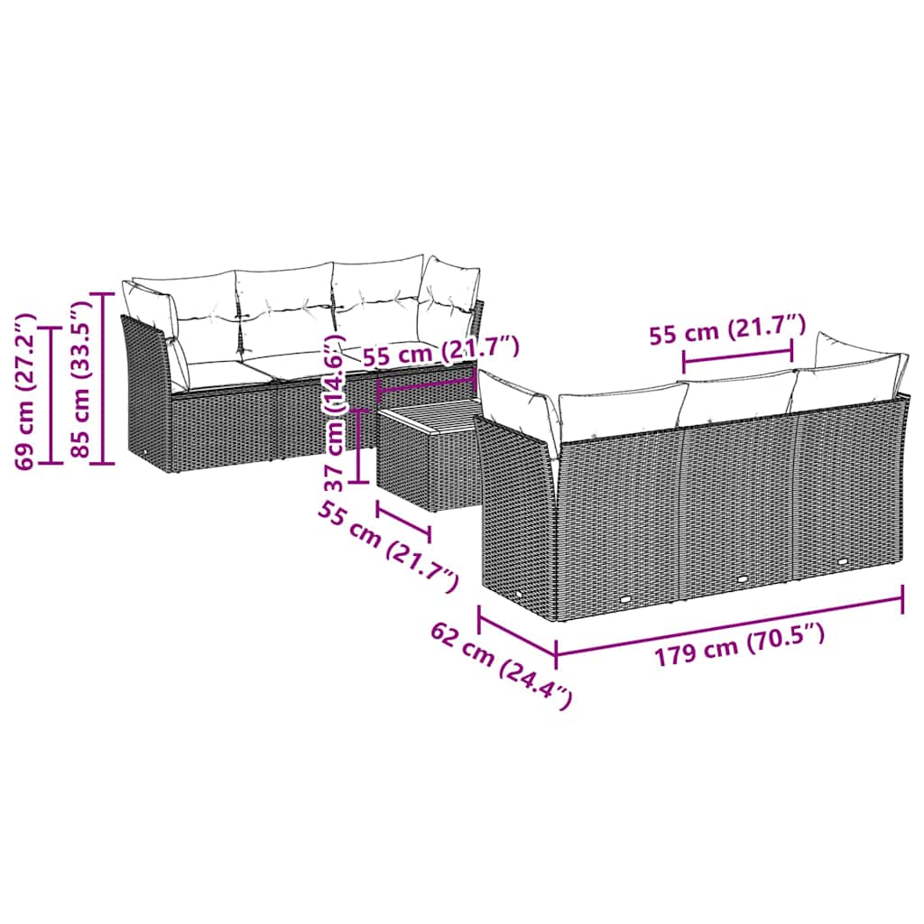 Καναπές Σετ 7 Τεμαχίων Μαύρο Συνθετικό Ρατάν με Μαξιλάρια