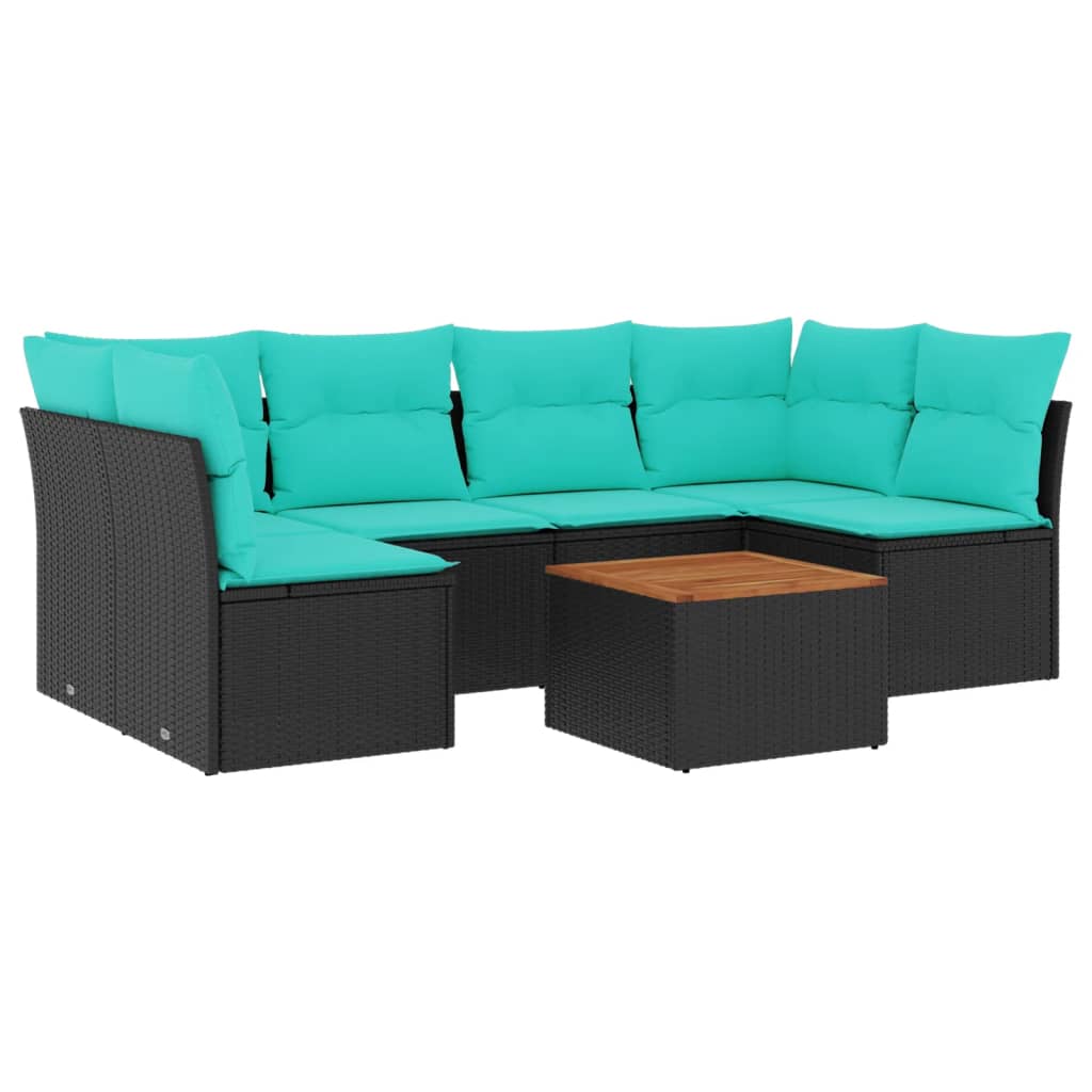 Καναπές Σετ 7 Τεμαχίων Μαύρο Συνθετικό Ρατάν με Μαξιλάρια - Pakobazaar