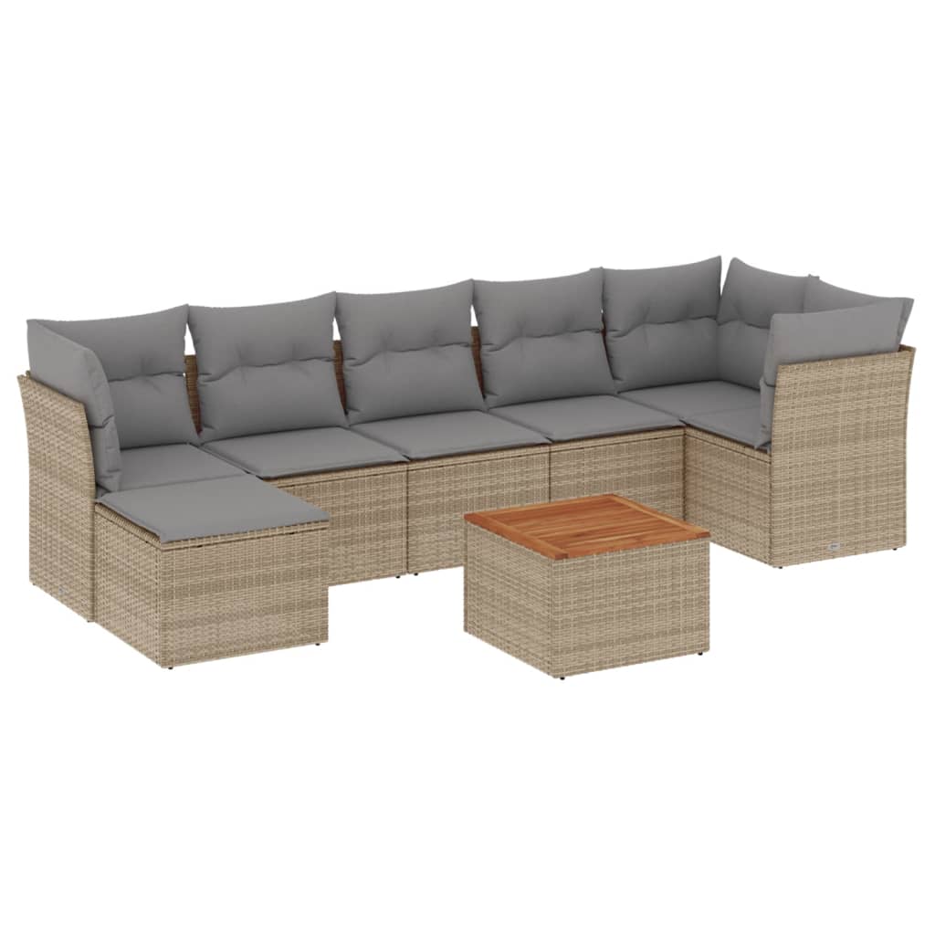 Σετ Καναπέ Κήπου 8 τεμ. Μικτό Μπεζ Συνθετικό Ρατάν με Μαξιλάρια
