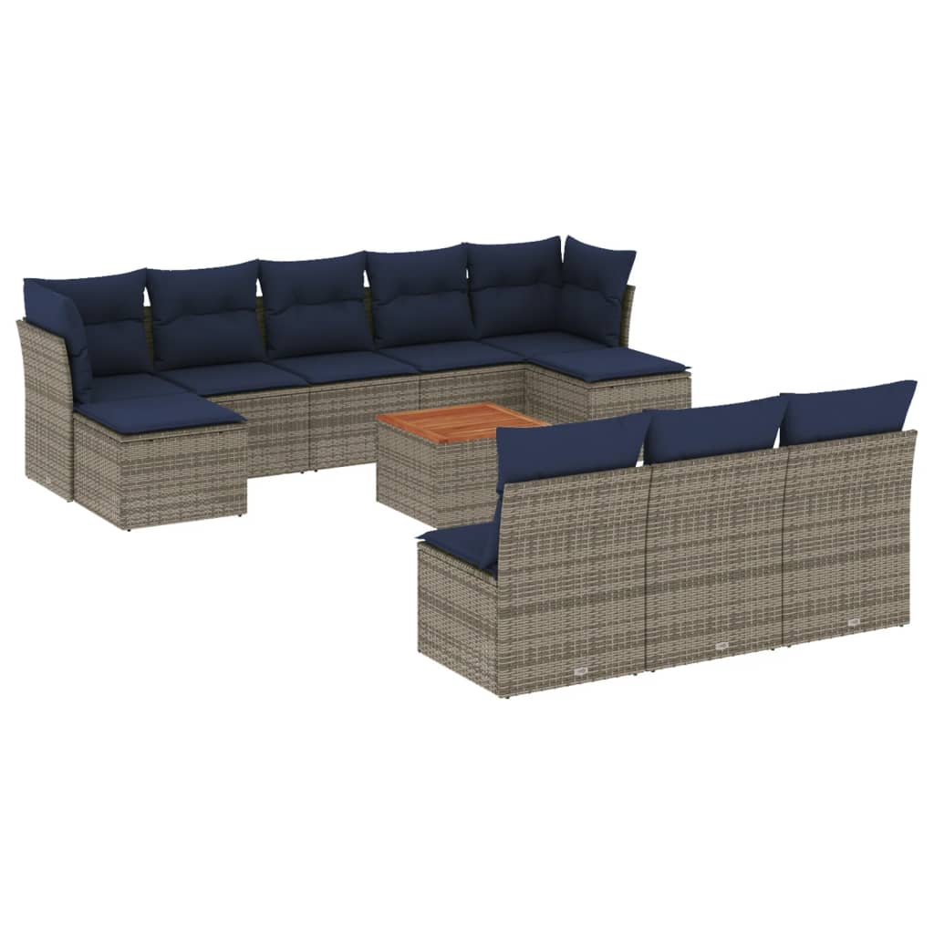 Σετ Καναπέδων Κήπου 11 Τεμαχίων με Μαξιλάρια Γκρι από Συνθετικό Ρατάν - Pakobazaar