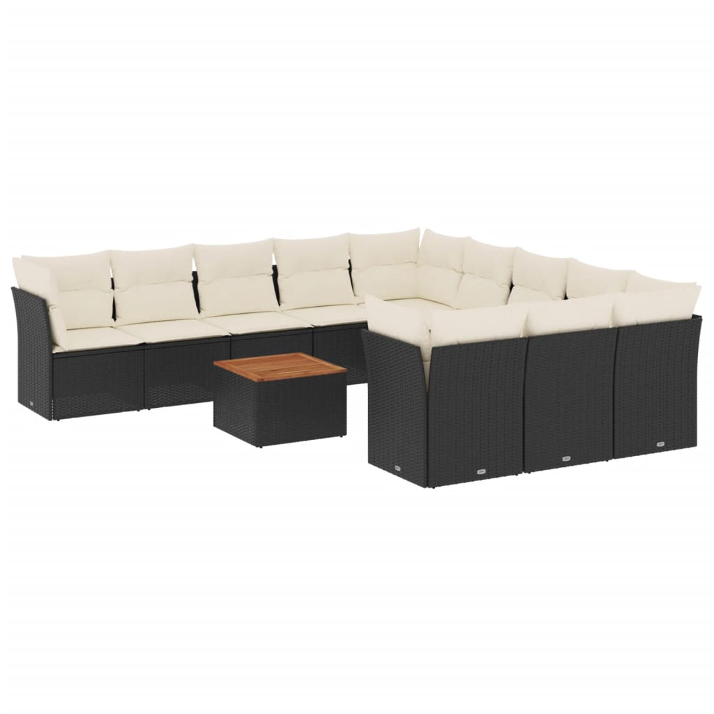 Σαλόνι Κήπου 12 Τεμαχίων Μαύρο Συνθετικό Ρατάν με Μαξιλάρια