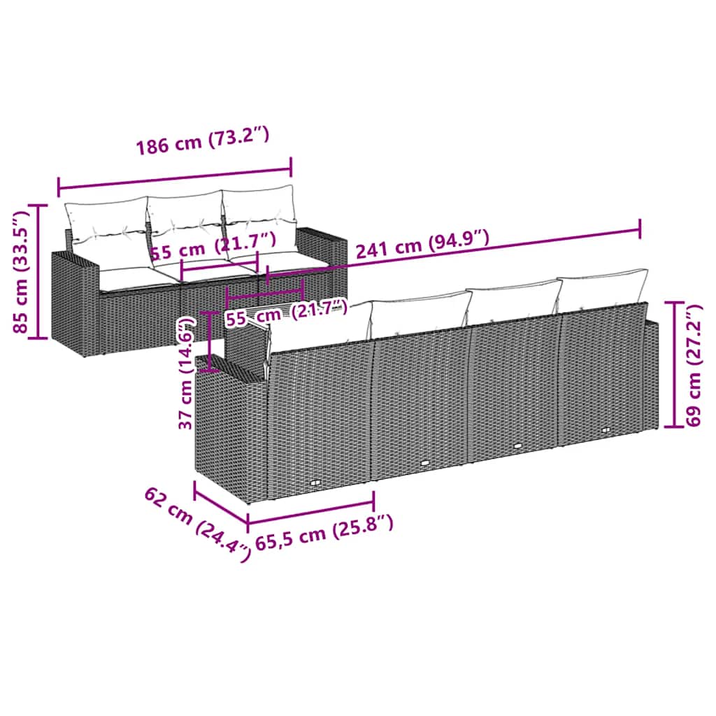 Σετ Σαλονιού Κήπου 8 τεμ. Γκρι Συνθετικό Ρατάν με Μαξιλάρια