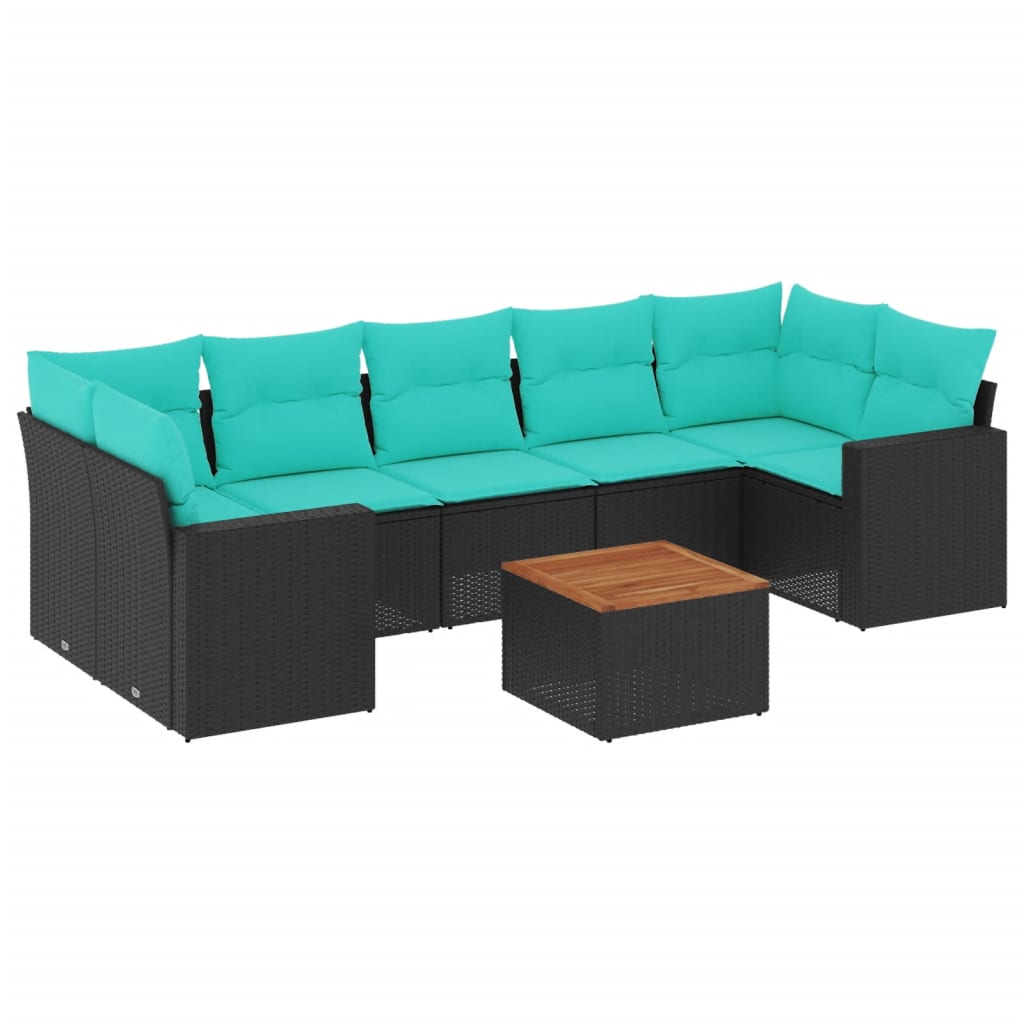 Καναπές Σετ 8 Τεμαχίων Μαύρο Συνθετικό Ρατάν με Μαξιλάρια - Pakobazaar