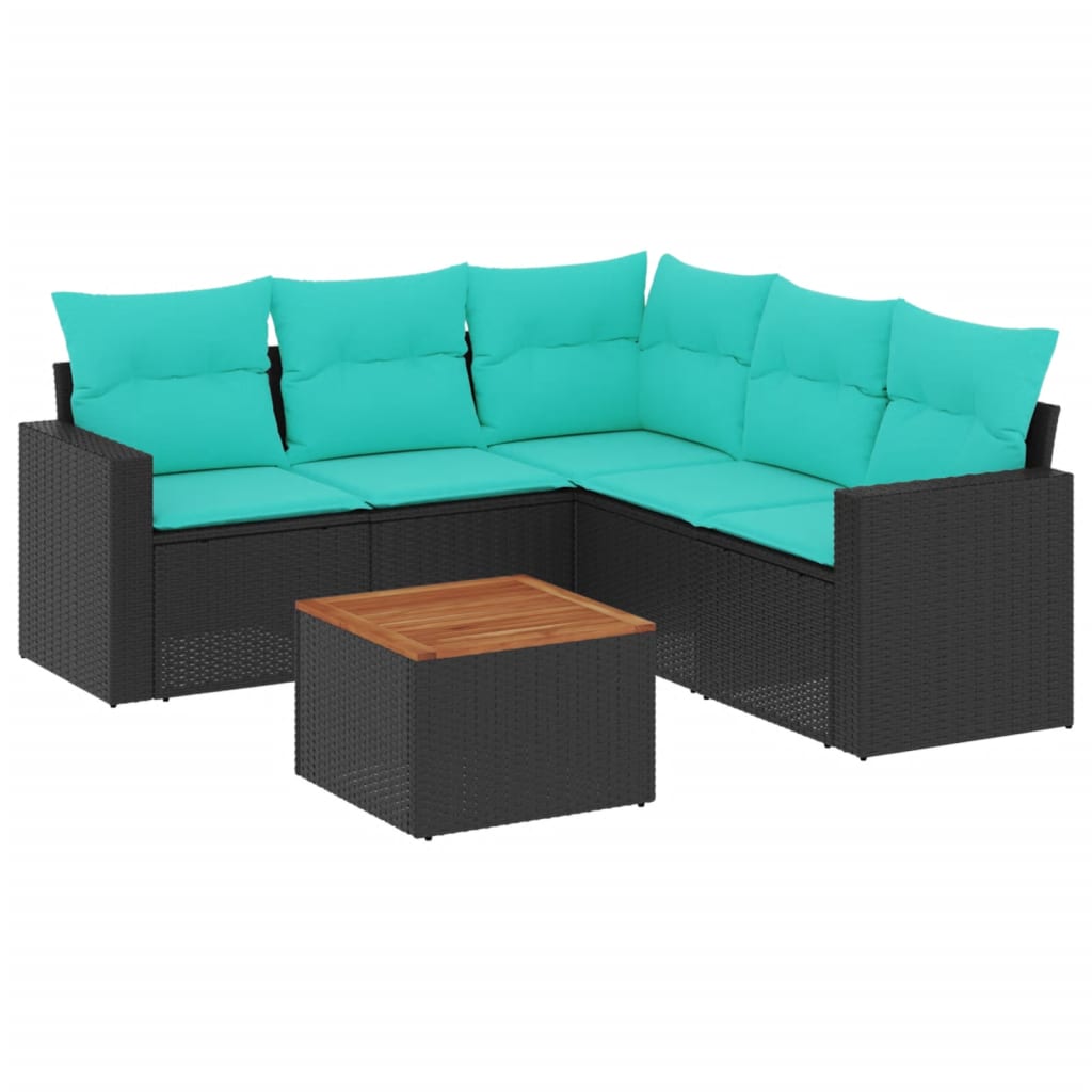 Καναπές Σετ 6 Τεμαχίων Μαύρο Συνθετικό Ρατάν με Μαξιλάρια