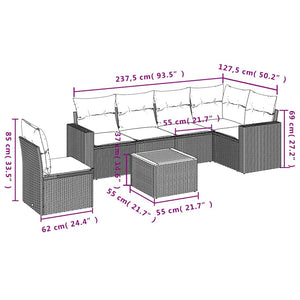 Σετ Σαλονιού Κήπου 7 τεμ. Γκρι Συνθετικό Ρατάν με Μαξιλάρια