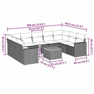 Σαλόνι Κήπου Σετ 10 Τεμαχίων Μαύρο Συνθετικό Ρατάν με Μαξιλάρια