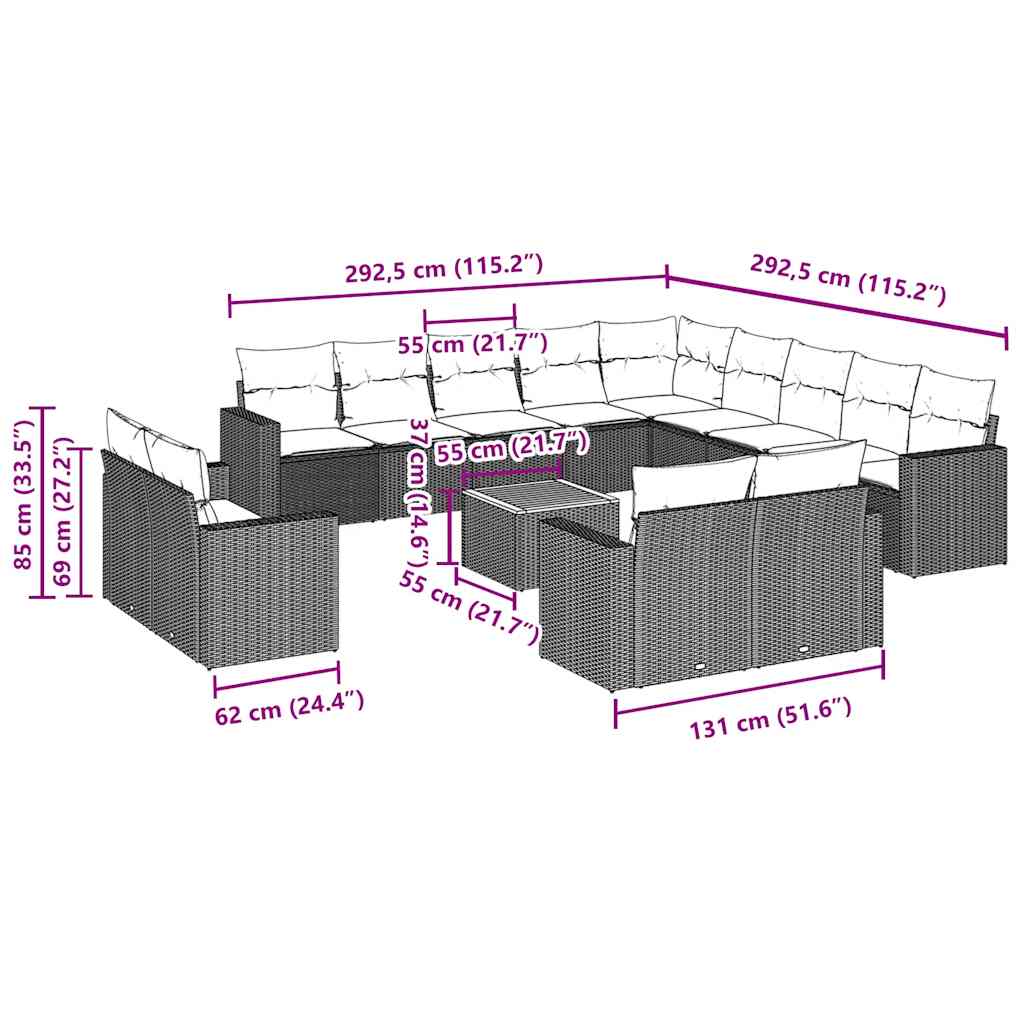 Σαλόνι Κήπου Σετ 14 Τεμαχίων με Μαξιλάρια Μαύρο Συνθετικό Ρατάν