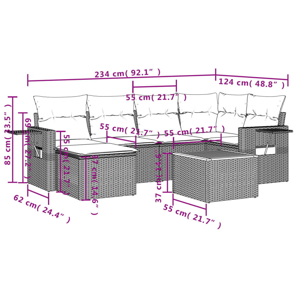 Σαλόνι Κήπου Σετ 7 τεμ. Μπεζ Συνθετικό Ρατάν με Μαξιλάρια - Pakobazaar