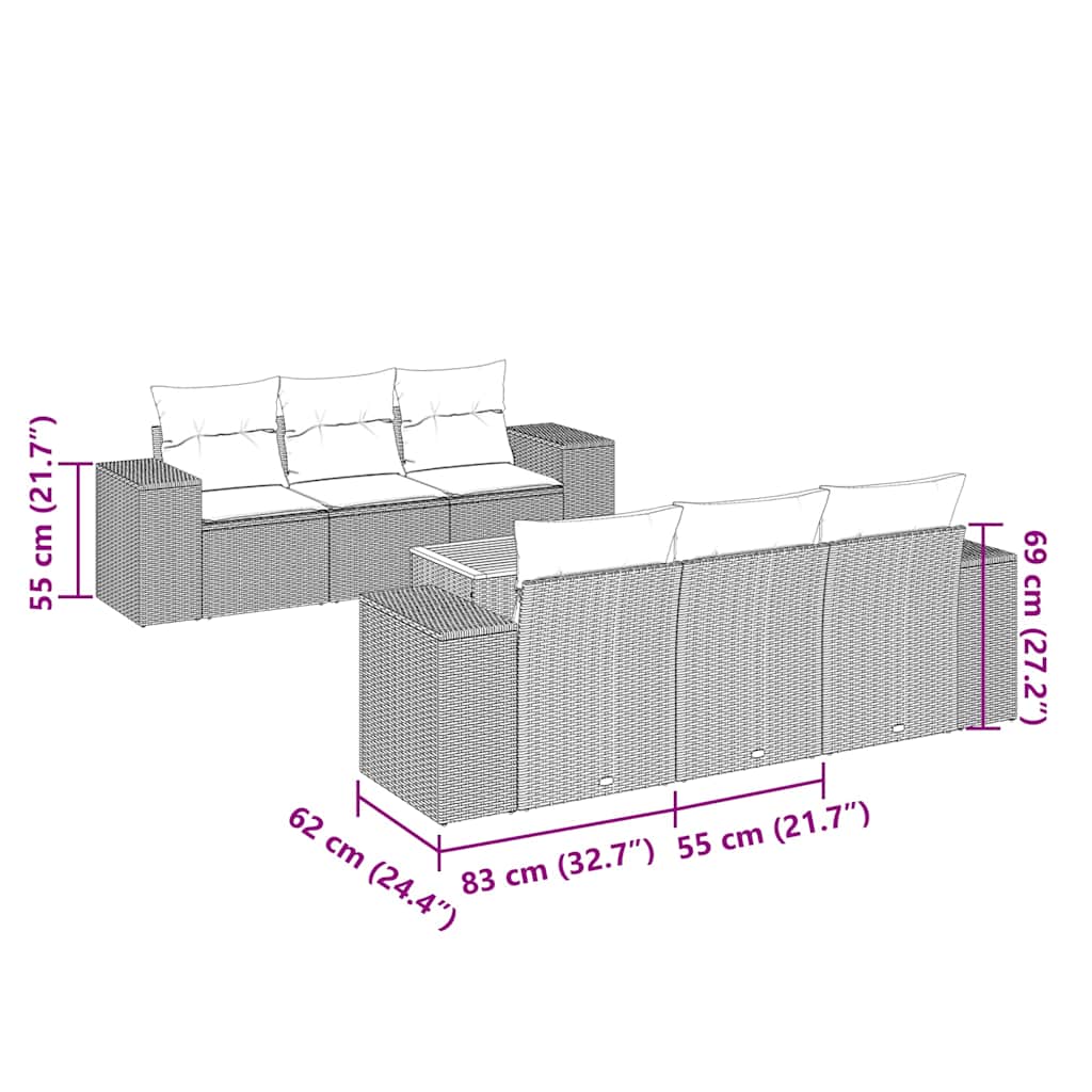 Καναπές Σετ 7 Τεμαχίων Μαύρο Συνθετικό Ρατάν με Μαξιλάρια