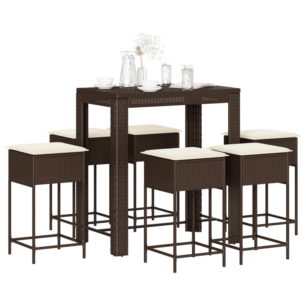 Σετ Μπαρ Κήπου 7 Τεμαχίων Καφέ Συνθετικό Ρατάν με Μαξιλάρια - Pakobazaar