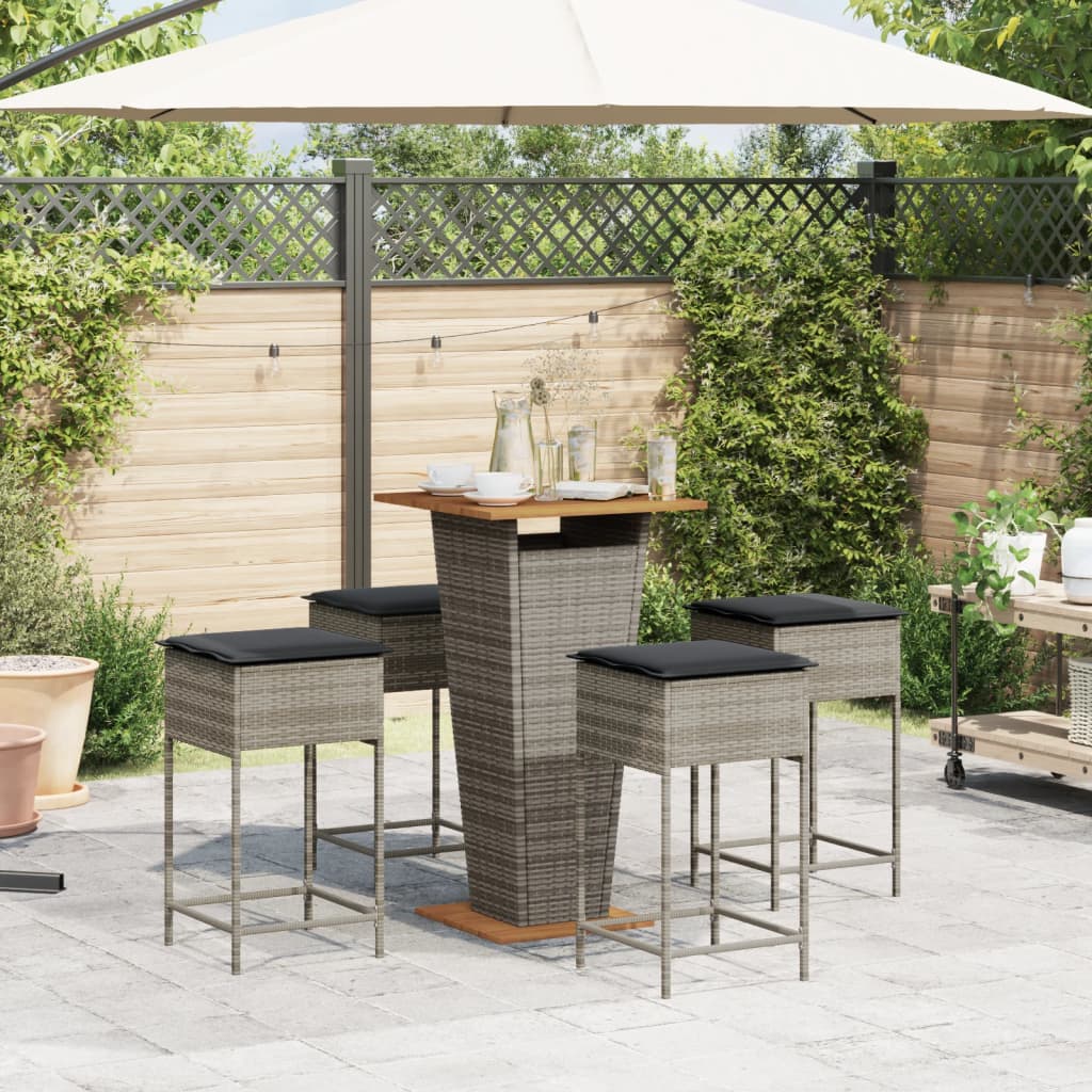 Σετ Επίπλων Μπαρ Κήπου 5 τεμ. Γκρι Συνθετικό Ρατάν με Μαξιλάρια - Pakobazaar