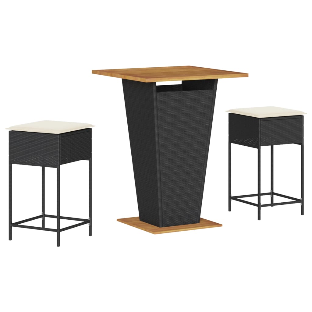 Σετ Επίπλων Μπαρ Κήπου 3 τεμ. Μαύρο Συνθ. Ρατάν με Μαξιλάρια