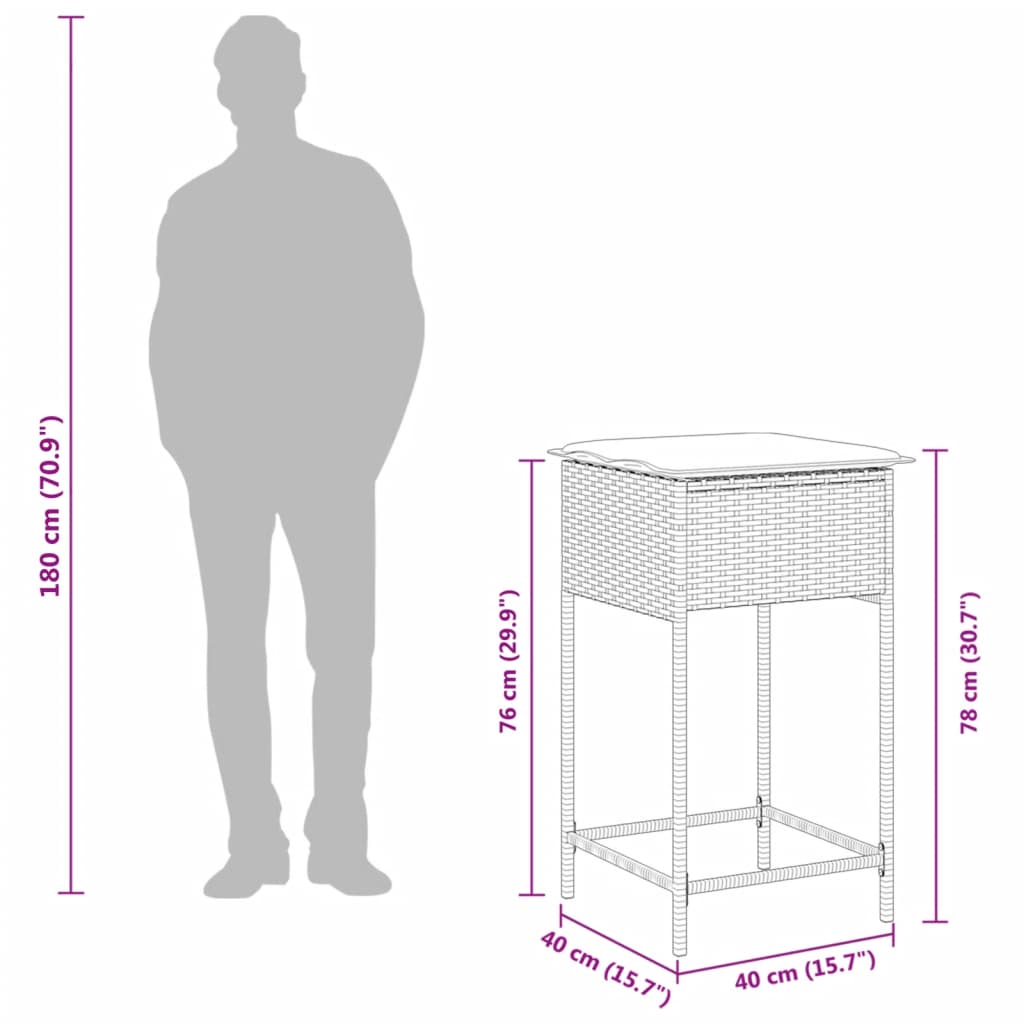 Σετ Επίπλων Μπαρ Κήπου 5 τεμ. Γκρι Συνθετικό Ρατάν με Μαξιλάρια