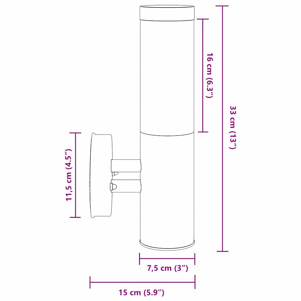 Φωτιστικό Τοίχου Για Εξωτερικούς Χώρους 2 pcs Μαύρο