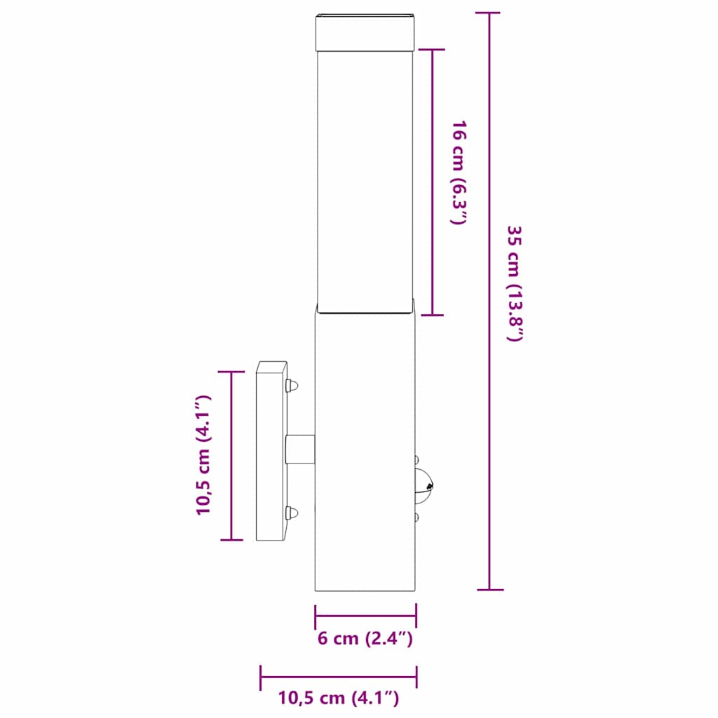 Φωτιστικό Τοίχου Για Εξωτερικούς Χώρους Μαύρο 10.5 x 6 x 33 εκ
