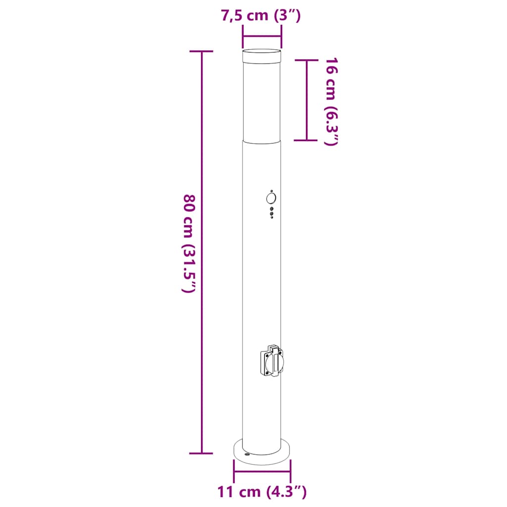 Φωτιστικά Κολωνάκια με Αισθητήρα & Πρίζα 3 τεμάχια από Ανοξείδωτο Ατσάλι 80 εκ. IP44 - Pakobazaar