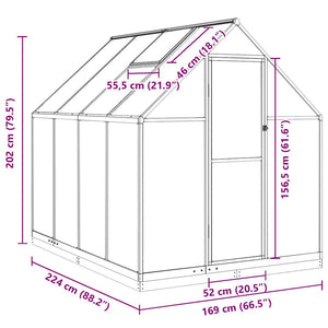 Θερμοκήπιο με Πλαίσιο Βάσης Ασημί 224x169x202 εκ. Αλουμινίου