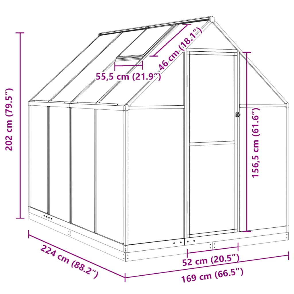 Θερμοκήπιο με Πλαίσιο Βάσης Πράσινο 224x169x202 εκ. Αλουμινίου