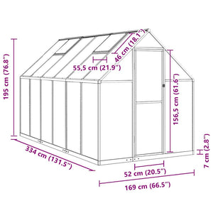 Θερμοκήπιο με Πλαίσιο Βάσης Ασημί 334x169x195 εκ. Αλουμινίου