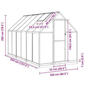 Θερμοκήπιο με Πλαίσιο Βάσης Ασημί 334x169x202 εκ. Αλουμινίου