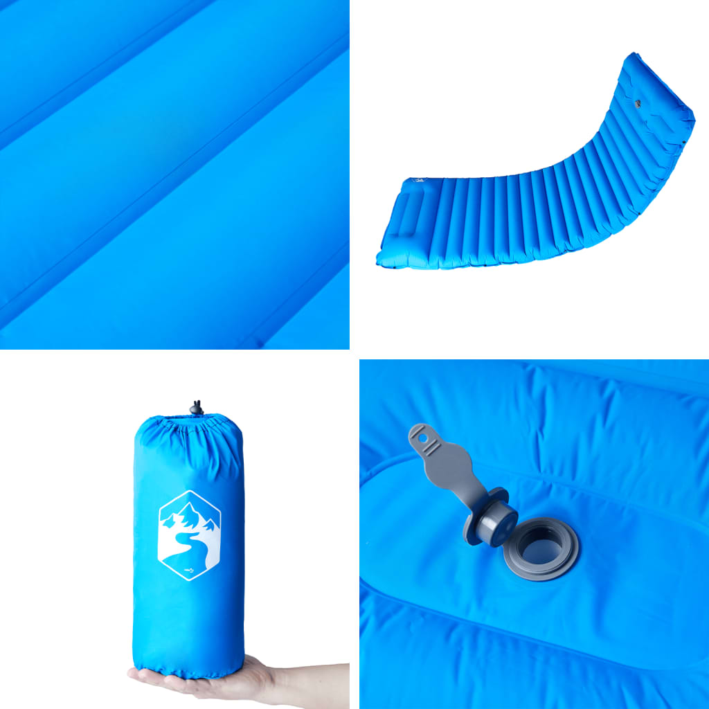 Στρώμα Κάμπινγκ Αυτοφούσκωτο Μονό με Μαξιλάρι Μπλε