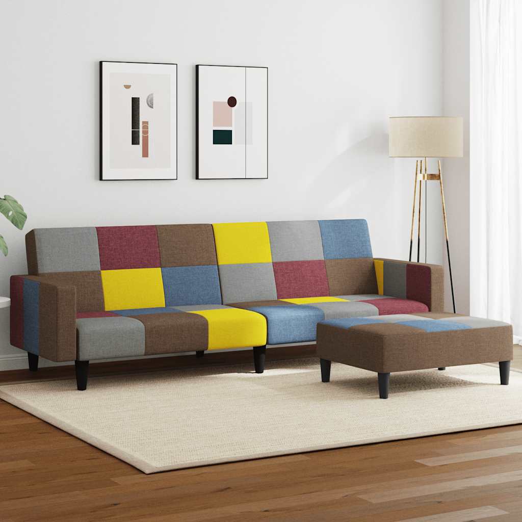 Καναπές Κρεβάτι Διθέσιος με Υποπόδιο Patchwork Υφασμάτινος - Pakobazaar