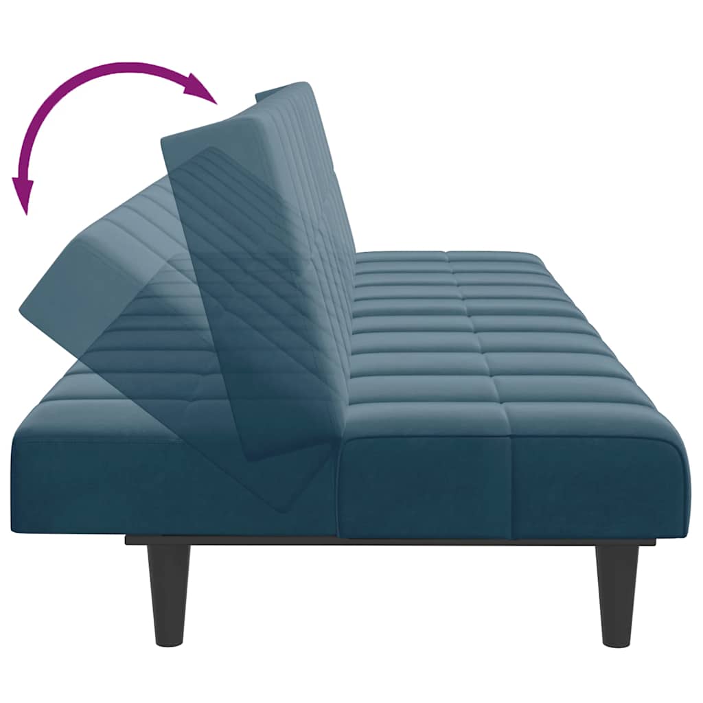 Καναπές Κρεβάτι Διθέσιος με Υποπόδιο Μπλε Βελούδινος - Pakobazaar
