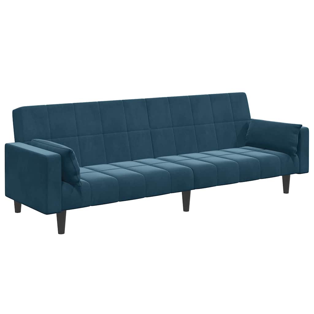 Καναπές Κρεβάτι Διθέσιος με Υποπόδιο Μπλε Βελούδινος - Pakobazaar