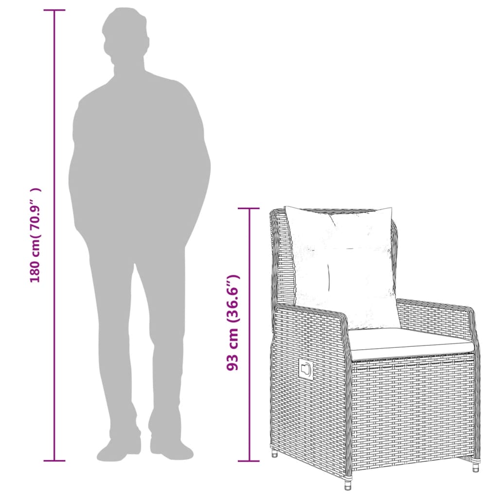 Σετ Τραπεζαρίας Κήπου 3 τεμ. Μαύρο Συνθετικό Ρατάν με Μαξιλάρια