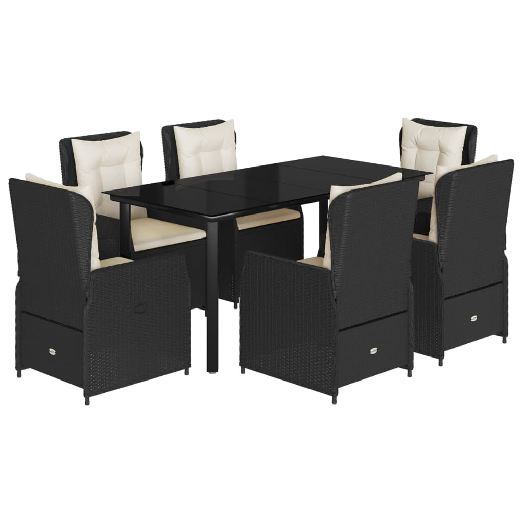 Σετ Τραπεζαρίας Κήπου 7 Τεμ. Μαύρο Συνθετικό Ρατάν με Μαξιλάρια