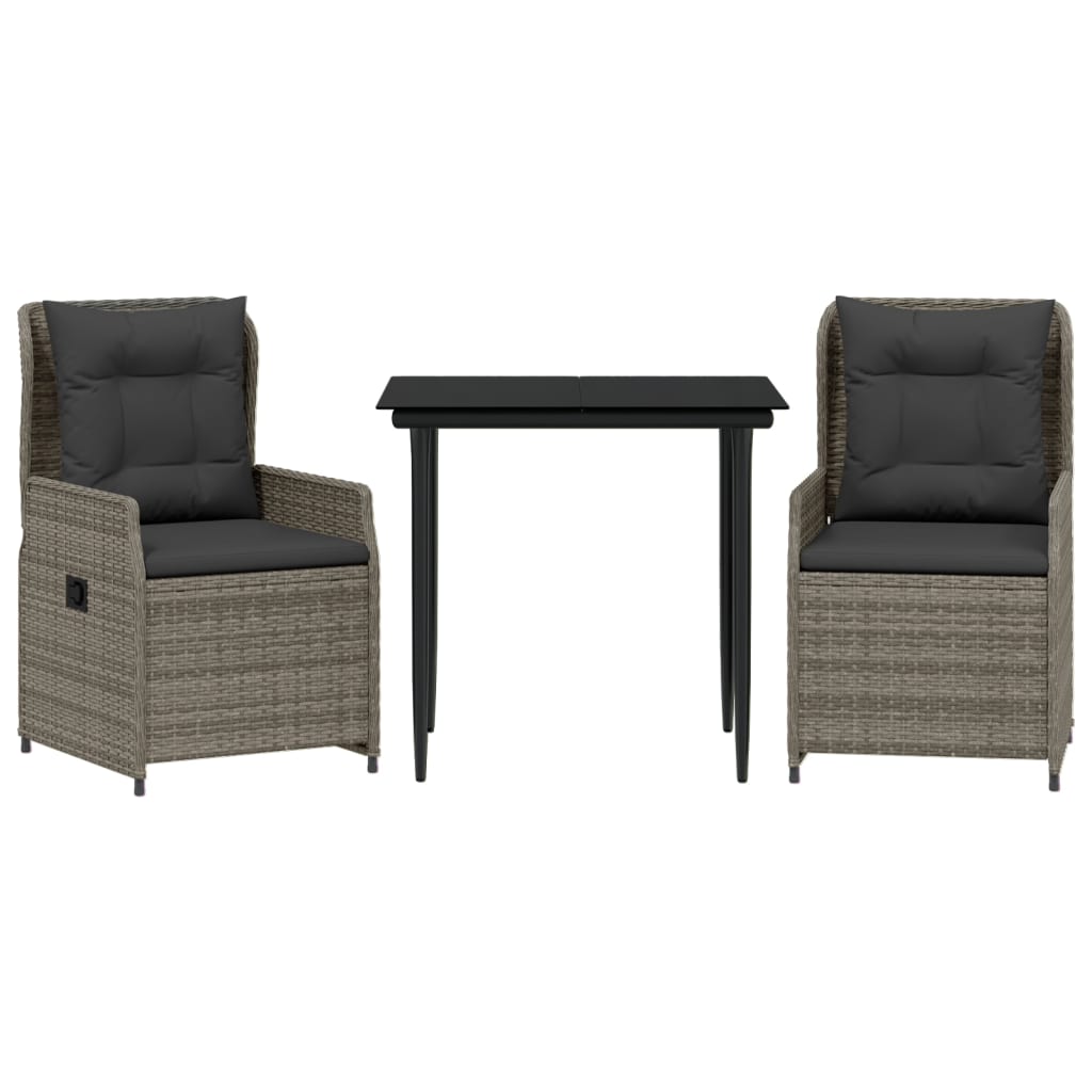 Σετ Τραπεζαρίας Κήπου 3 τεμ. Γκρι Συνθ. Ρατάν με Μαξιλάρια